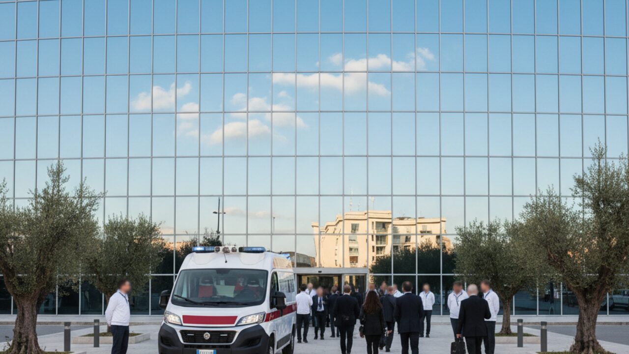 Ambulanza presidio sanitario presso un quartiere fieristico italiano