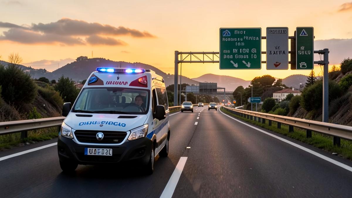 Ambulanza in viaggio su un'autostrada italiana per un trasporto sanitario fuori regione