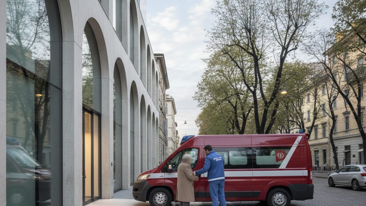 Paziente accompagnato in ambulanza per una visita medica specialistica